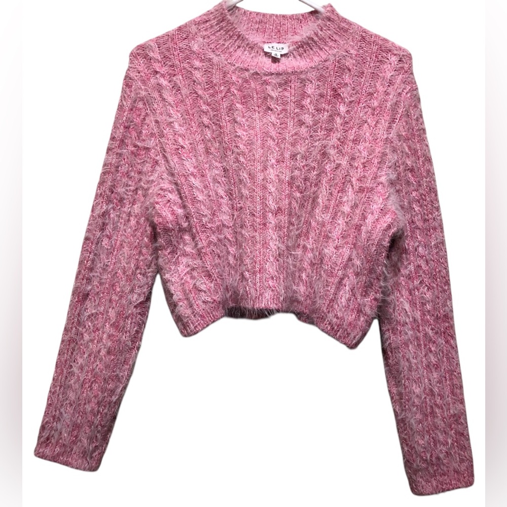 LELIS Collection Size Medium Pink Cable Knit Women's Sweater Long Sleeve.